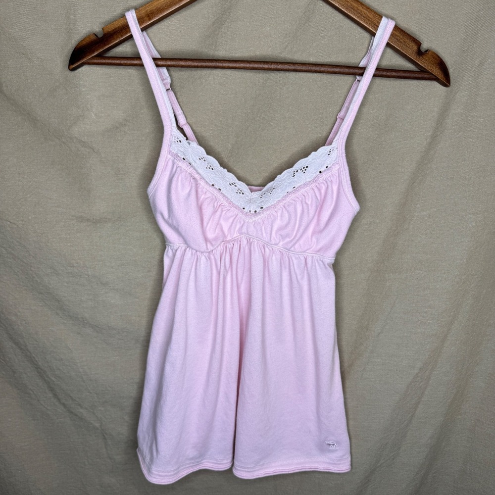 Y2K Abercrombie & Fitch Pink Babydoll Camisole Lace Trim Small Bella Swan